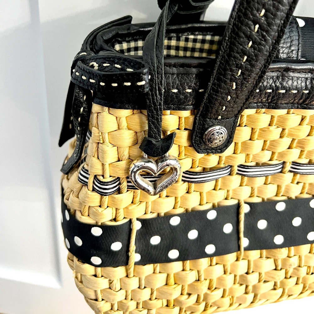 Brighton Polka Dot Leather and Straw Tote